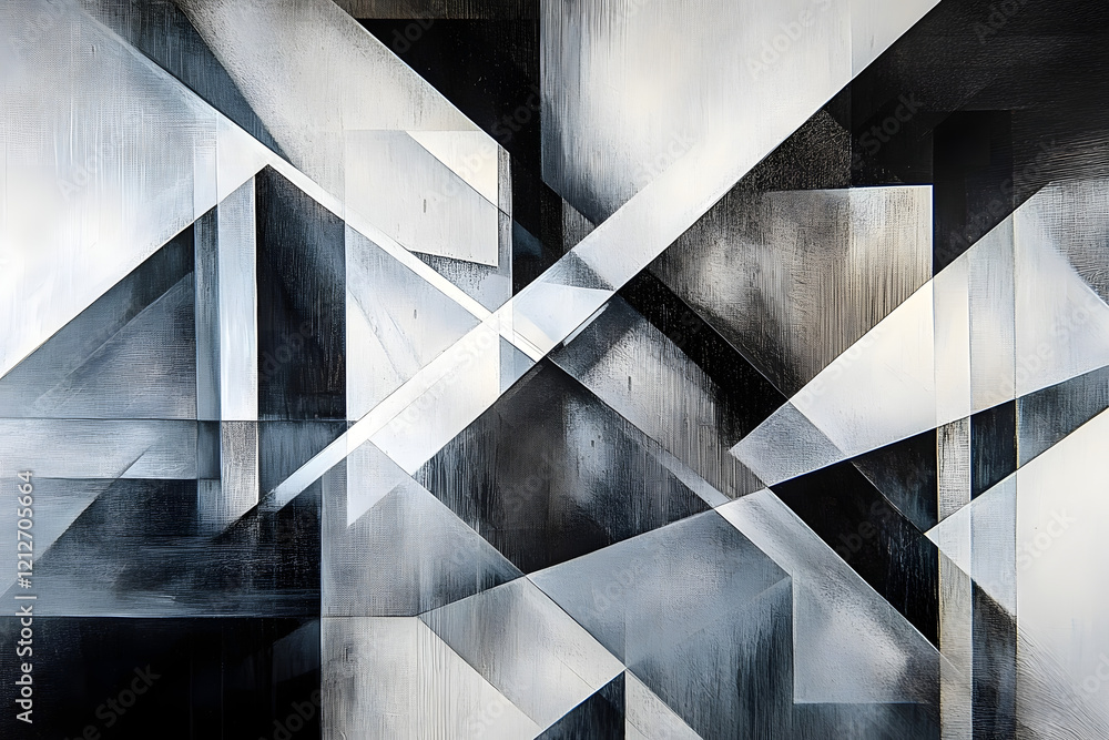 Aufkleber abstract geometric painting in shades of gray and black, featuring intersecting lines and planes cre