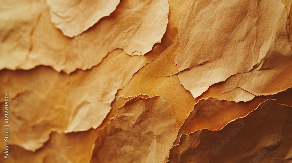 Poster textured layers of crumpled brown paper creating an artistic backdrop for crafts