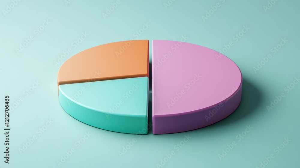 Poster pastel colored three dimensional pie chart sections