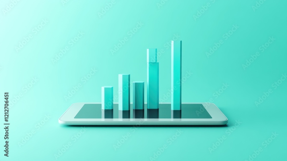 Poster Teal Bar Graph Displayed On A Tablet Device