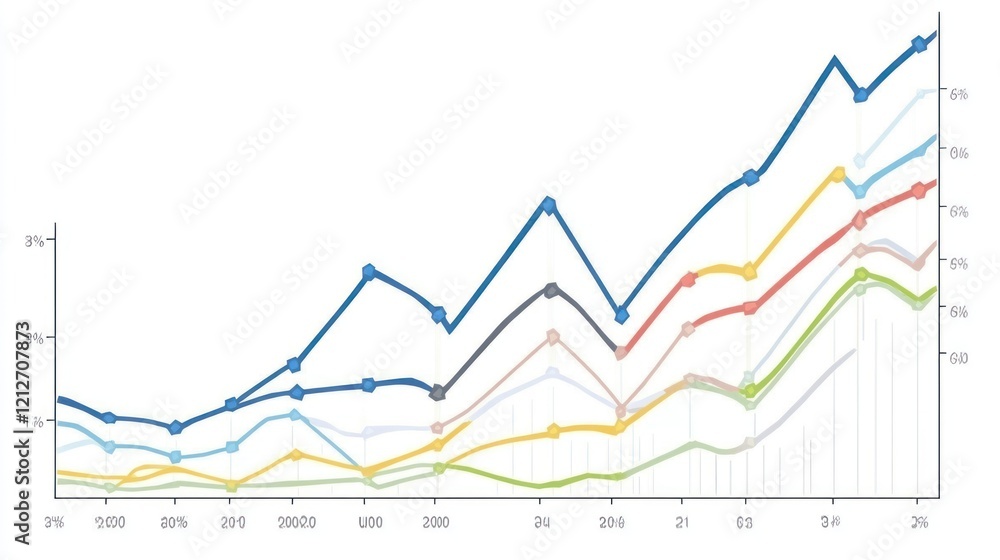 Aufkleber multicolored line graph showing percentage growth over time