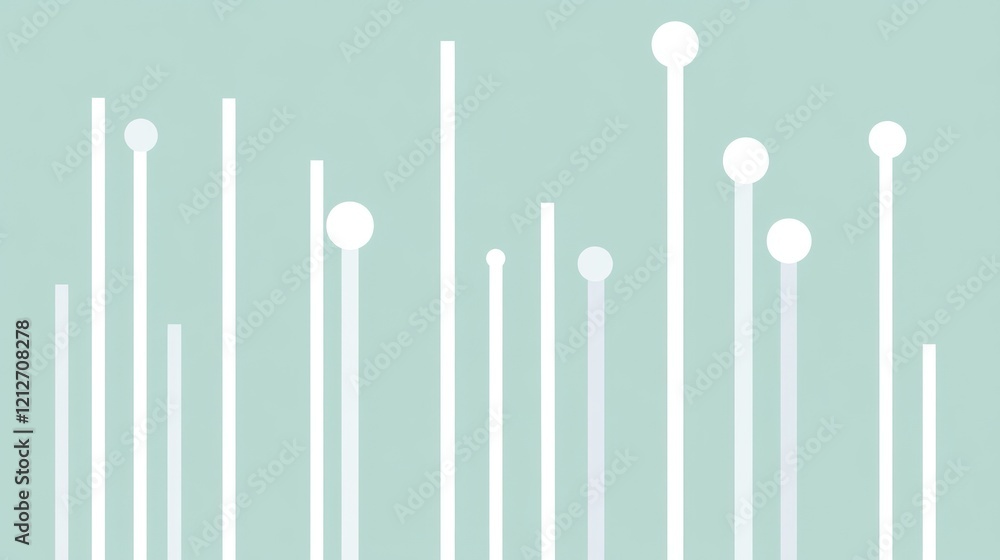 Poster abstract pastel green background with white vertical lines and circles