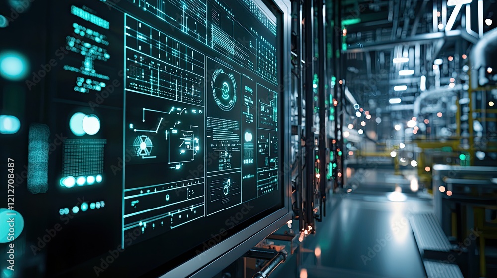 Aufkleber Close view of an industrial IoT control panel monitoring systems and equipment for improved efficiency through real-time data.