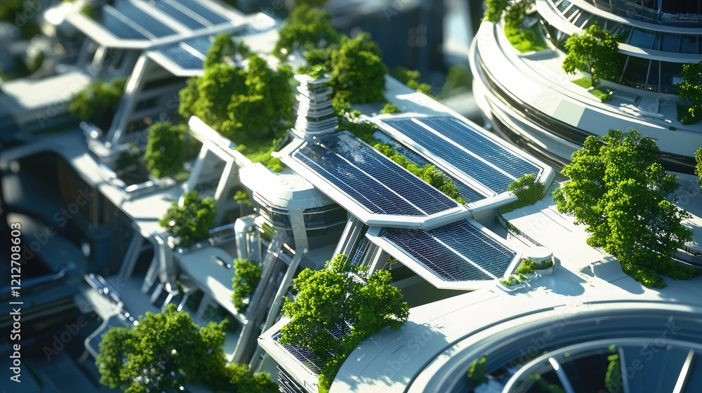 Poster an eco-friendly energy system with solar cells part of an urban infrastructure.