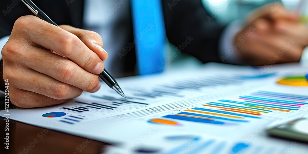 Poster business executives discuss investment strategies, with detailed data analysis and insights in a sle