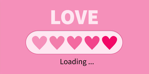 Love loading Progress status bar icon. Pink heart set. Funny happy valentines day greeting card. Web design app download timer. Flat design. White background. Isolated. Vector illustration