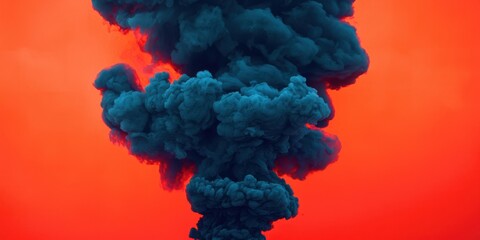 Fototapeta premium Large blue cloud of smoke is rising from a red background