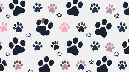 Playful Paw Prints: A Charming Pastel and Dark Blue Pattern
