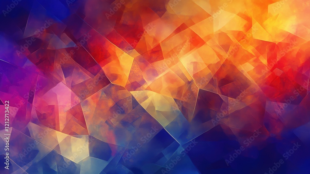 Poster Colorful abstract design with geometric shapes and vibrant hues creating a dynamic and energetic background texture.