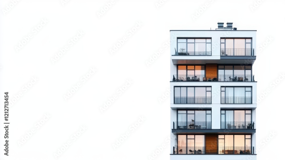 Poster a towering structure features numerous windows and balconies, showcasing modern architecture and urb