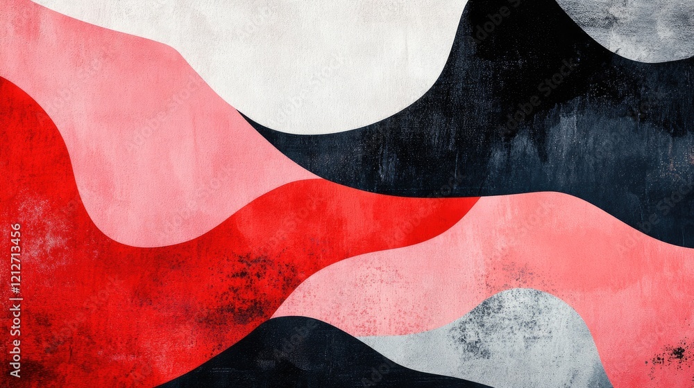 Aufkleber Dynamic abstract waves in coral pink marsala red and graphite black tones creating a vibrant textured background for creative projects