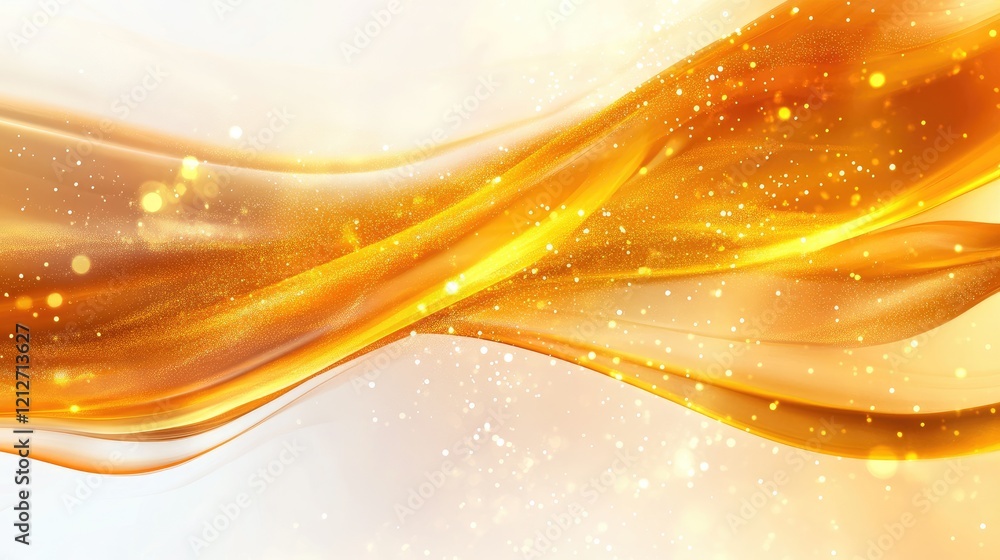 Poster Golden Abstract Waves with Bokeh Lights and Soft Flowing Lines for Elegant Background or Banner Design