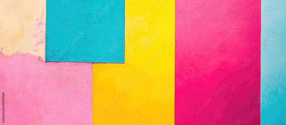 Poster vibrant pastel color wall with blue pink yellow and magenta geometric shapes creating a relaxing atm