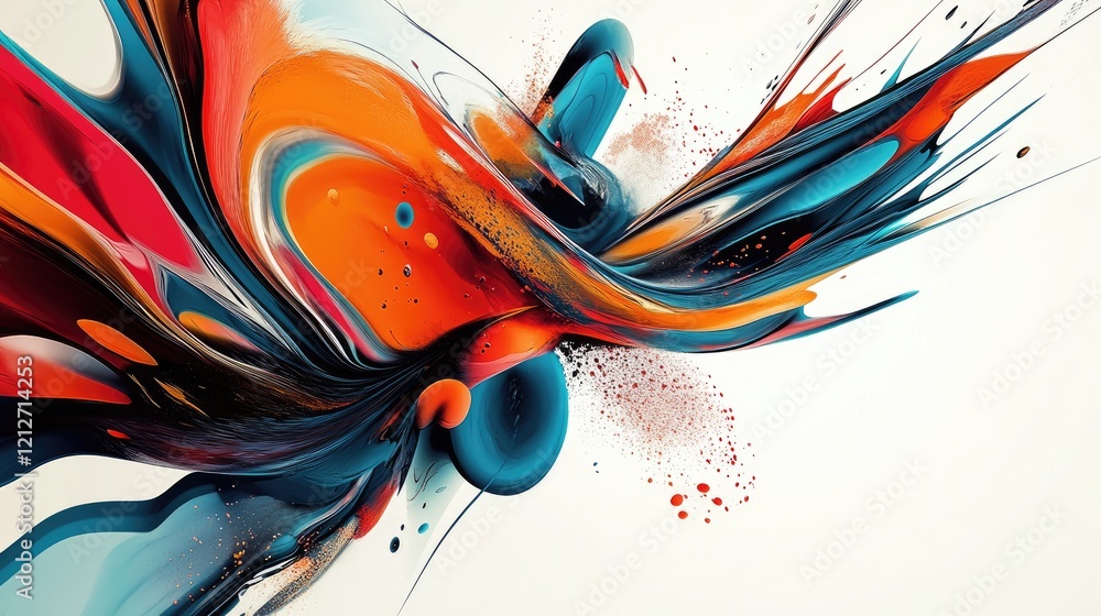 Poster vibrant abstract digital artwork showcasing dynamic colors and intricate flowing designs in a contem