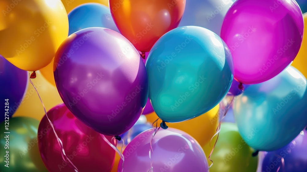 Poster assorted colorful balloons in vibrant hues creating a festive and joyful atmosphere for celebrations