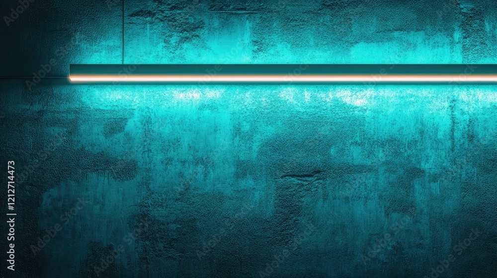 Poster turquoise textured wall with neon light strip creating a modern ambient background suitable for crea