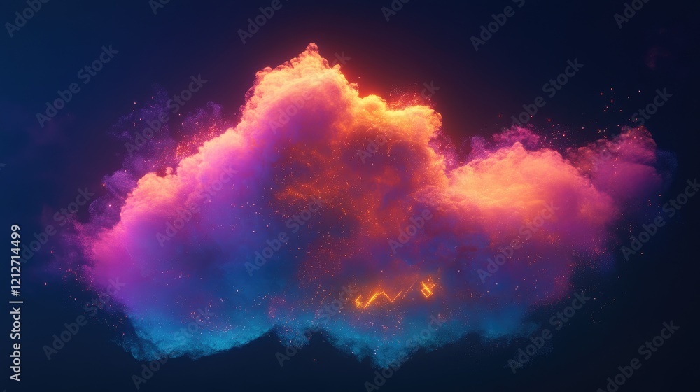 Leinwandbilder dynamic abstract cloud illustration featuring vibrant colors and a prominent upload symbol represent