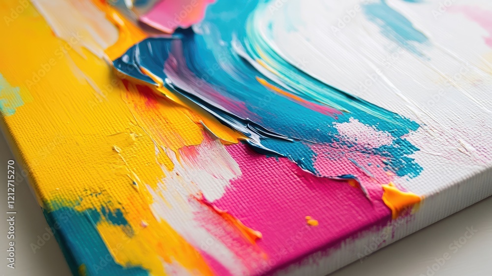 Aufkleber Vibrant Abstract Canvas Painting with Dynamic Brushstrokes and Colorful Texture Close Up View