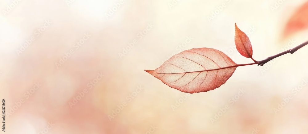 Poster Variegated leaf on a branch with a soft blurred background highlighting natural beauty and simplicity in a serene atmosphere