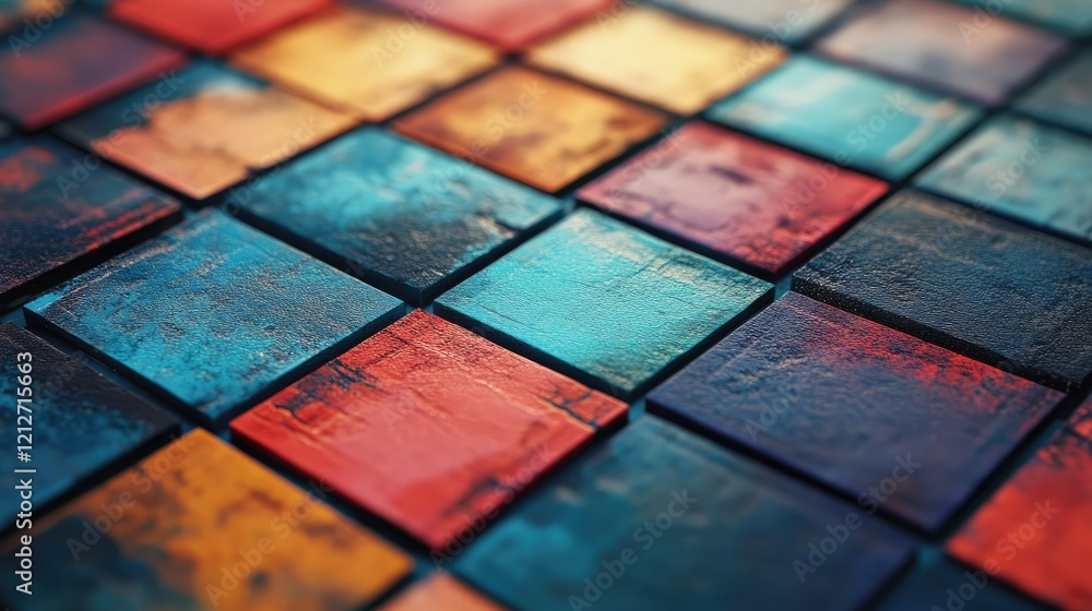 Poster textured colorful mosaic tiles with vibrant patterns for interior design and art backgrounds