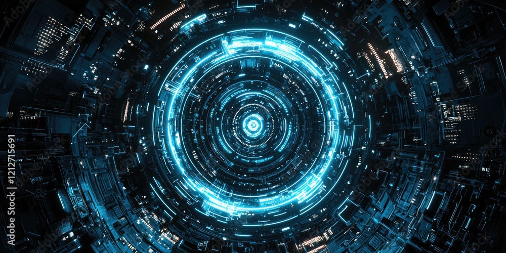Poster an ai interface with neon-lit holograms, intricate circuit patterns, and a dark, futuristic setting.