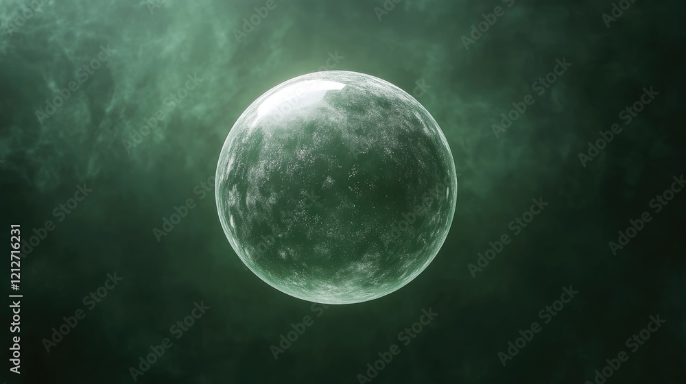 Aufkleber abstract ethereal sphere surrounded by dark green haze creating a mystical atmosphere in digital art