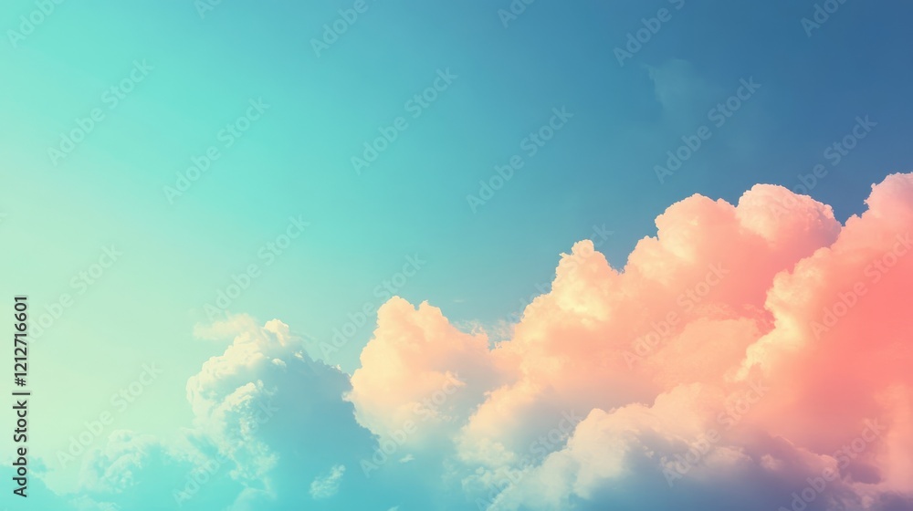 Poster serene abstract depiction of a colorful summer sky with soft clouds and a gradient blue background