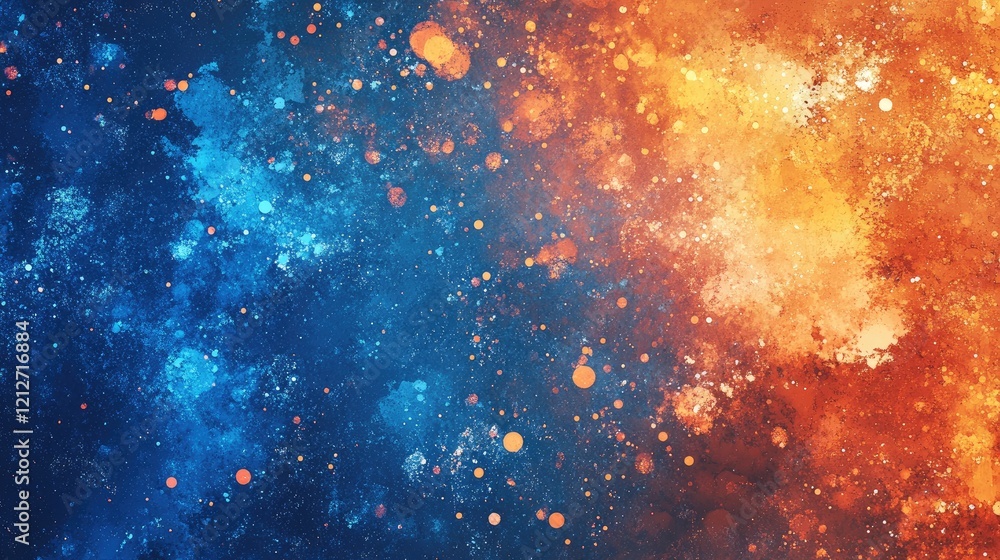 Poster vibrant abstract background featuring a dynamic interplay of blue and orange hues with textured spla