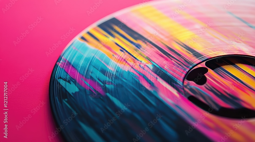 Poster artistic compact disc design featuring vibrant colors and bold patterns creating a striking visual s