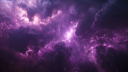 A moody stormy sky filled with dark clouds and vivid purple sparks breaking through, blending danger and beauty in a breathtaking visual.