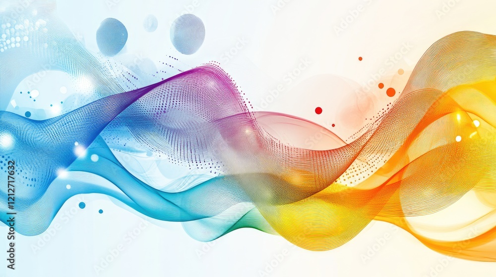 Poster colorful abstract waves intertwining technology and creativity in a modern artistic composition.