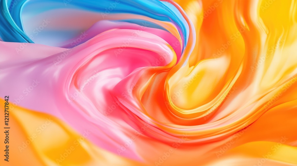 Fototapete vivid swirling fabric texture with smooth gradient colors of orange pink and blue creating an artist