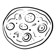 Whimzical Pizza, Hand drawn doodle pizza, pizza with topping