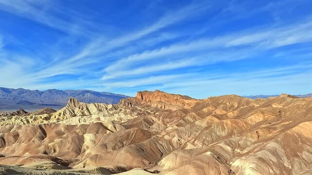 Zabriskie Point, one of the sites at Death Valley, California. Famous for its vista, erosional landscape. It is composed of sediments from Furnace Creek Lake, which dried up 5 million years ago