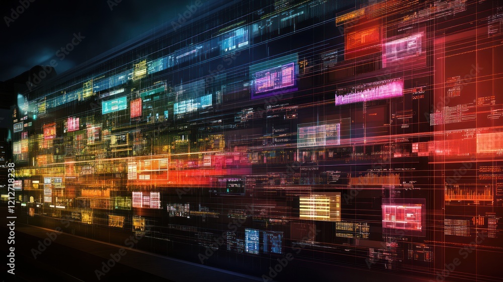 Aufkleber Abstract Digital Data Wall Displaying Complex Information