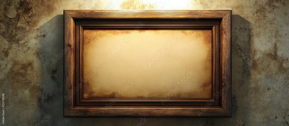 Poster Rustic wooden frame with a blank canvas illuminated against a textured background ideal for showcasing memories or artistic creations