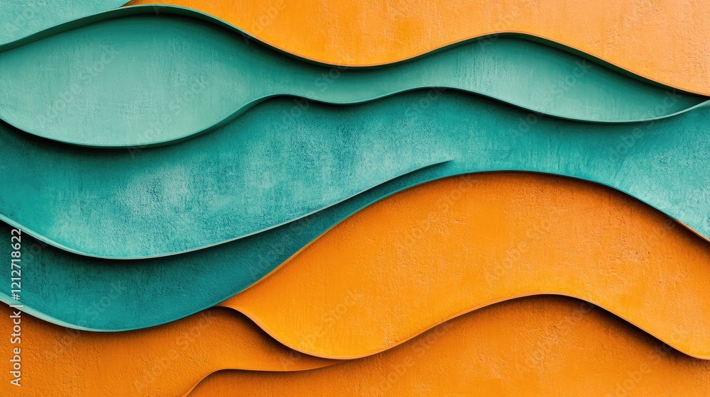 Leinwandbilder geometric turquoise and orange wave background with textured patterns for modern design and creative