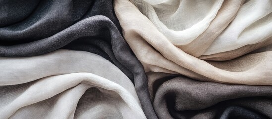 Elegant assortment of luxurious natural fabrics in soft tones perfect for fashion design and stylish clothing collection creation