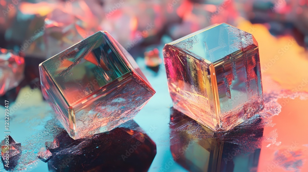 Aufkleber abstract geometric perovskite crystals with colorful reflections and textures on a glossy surface