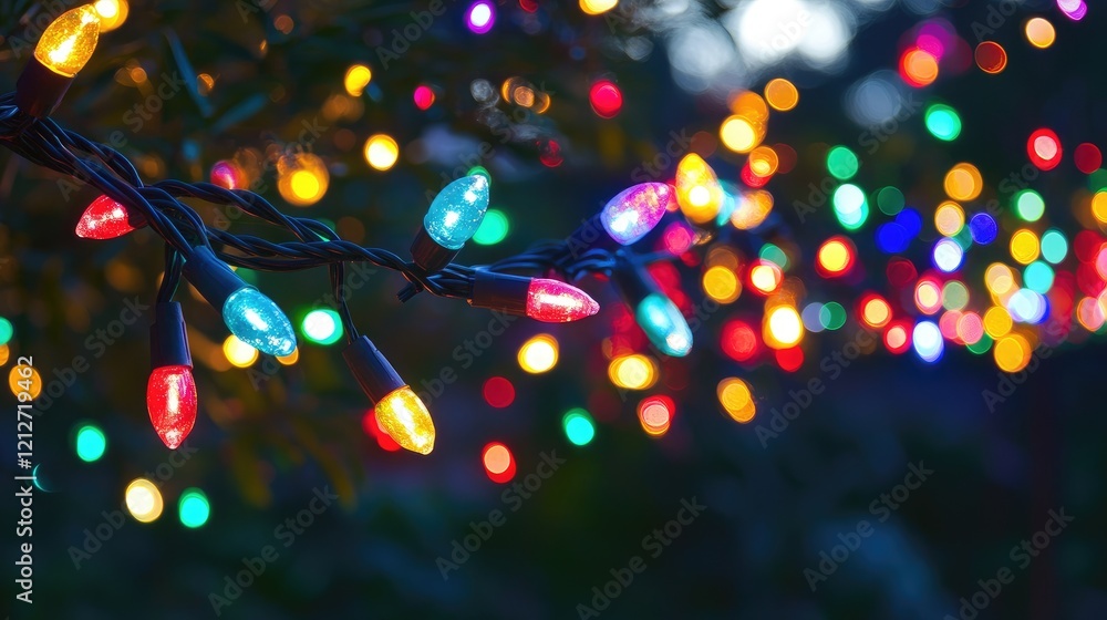 Leinwandbilder Festive bokeh background with colorful twinkling lights illuminating a dark evening scene creating a warm and cheerful atmosphere