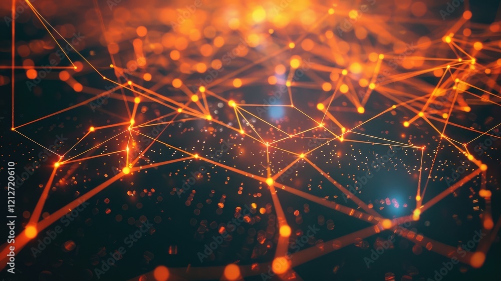 Poster this abstract image depicts a digital network connection with glowing orange lines and points, illus