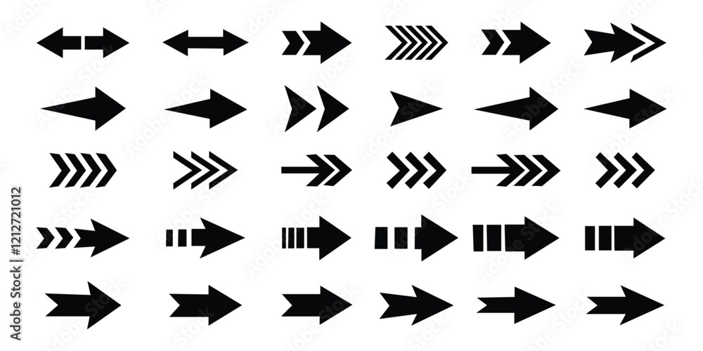 Poster arrow icon set. arrows set of 30 black icons. arrow vector collection isolated on white background. 