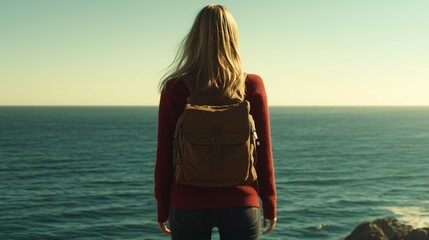Fototapeta premium Woman watching a sunset over the sea