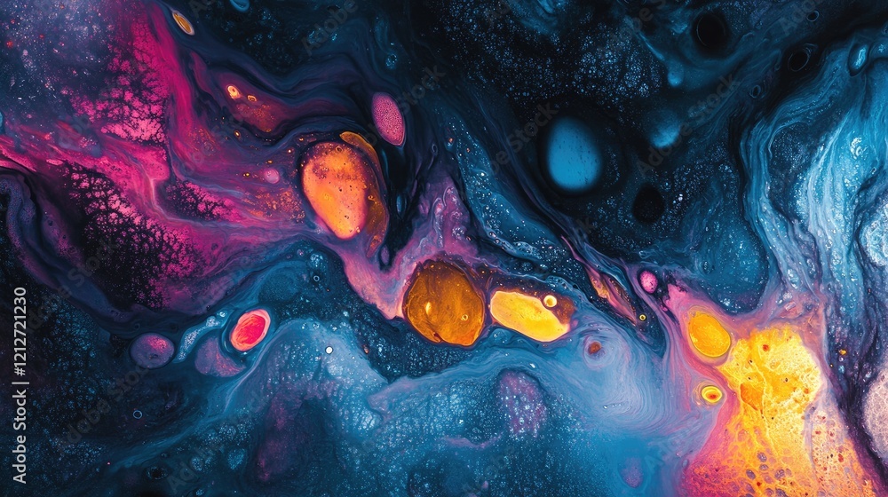 Poster vibrant abstract composition showcasing dynamic colors and rich textures in a fluid artistic style