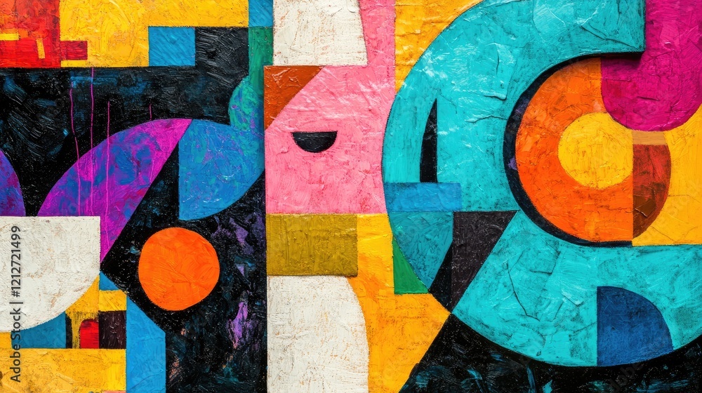 Aufkleber colorful abstract art blend of textures and shapes with mixed media elements and sculptural depth