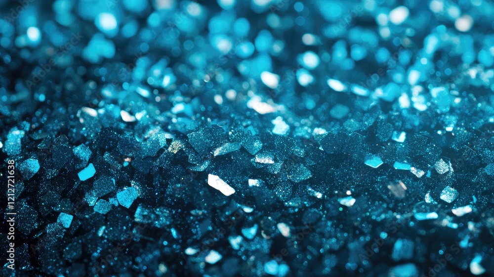 Poster Turquoise blue sparkling confetti background with shallow depth of field festive holiday theme abstract design image.