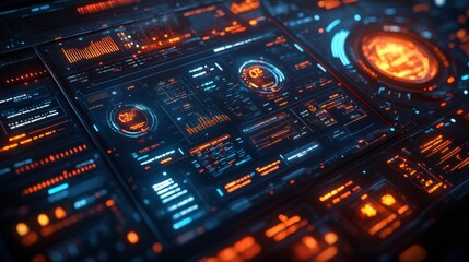 Obraz premium Futuristic Interface: Digital Dashboard Display with Orange and Blue Hues