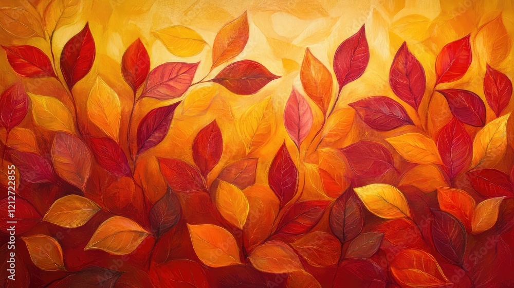 Aufkleber vibrant autumn foliage in rich shades of orange and red with soft gradient background in a warm fall
