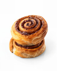Fototapeta premium Warm cinnamon rolls freshly baked and stacked on a white background ready to be enjoyed
