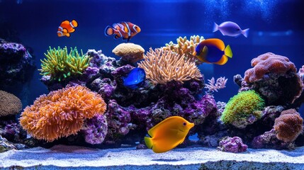 Vibrant Reef Tank With Colorful Fish And Coral